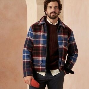 Banana Republic Men's Red and Blue Plaid Jacket